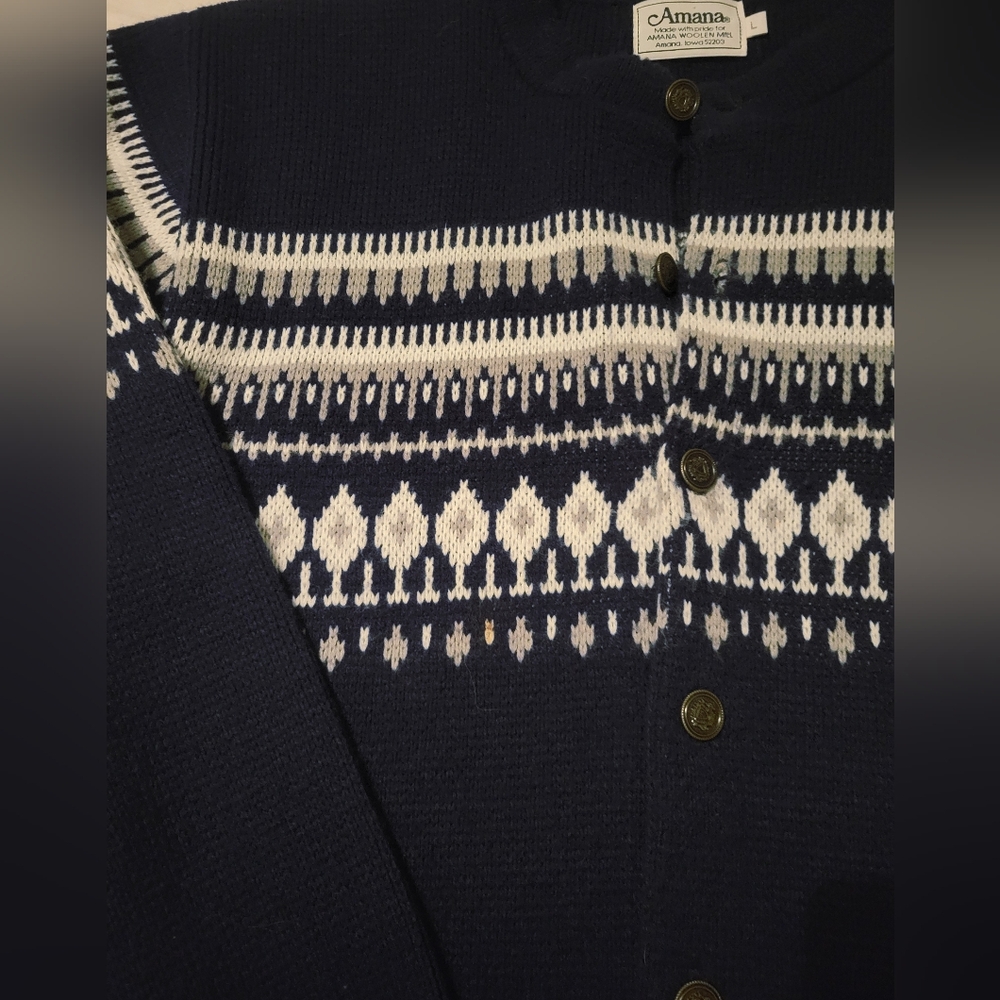 Vintage Amana Woolen Mills Cardigan Sweater Womens Large Fair Isle - Picture 2 of 10